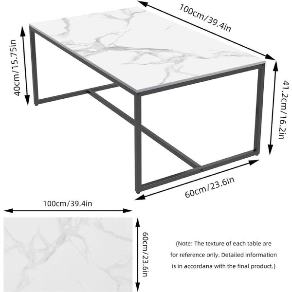 Rectangle Marble Top Coffee Table 100x60x40cm White Sintered Stone