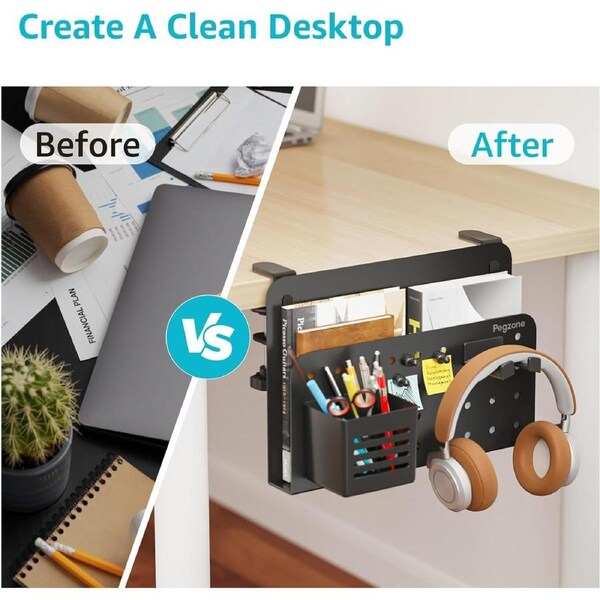 Under Desk Storage Organizer with Clamp-On Shelf and Laptop Holder