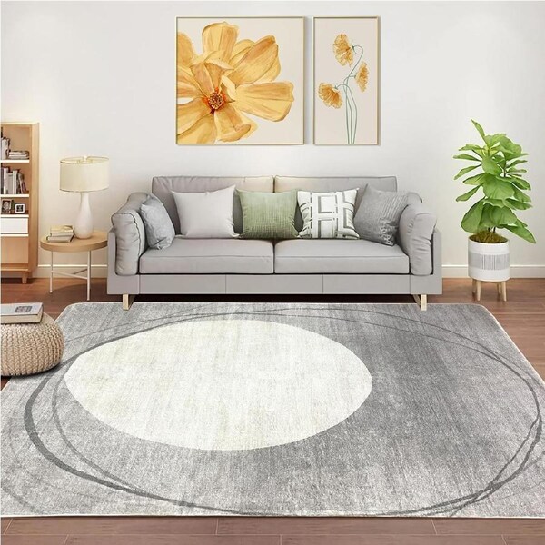 Modern Geometric Short Pile Area Rug 200x300cm Light Grey Beige
