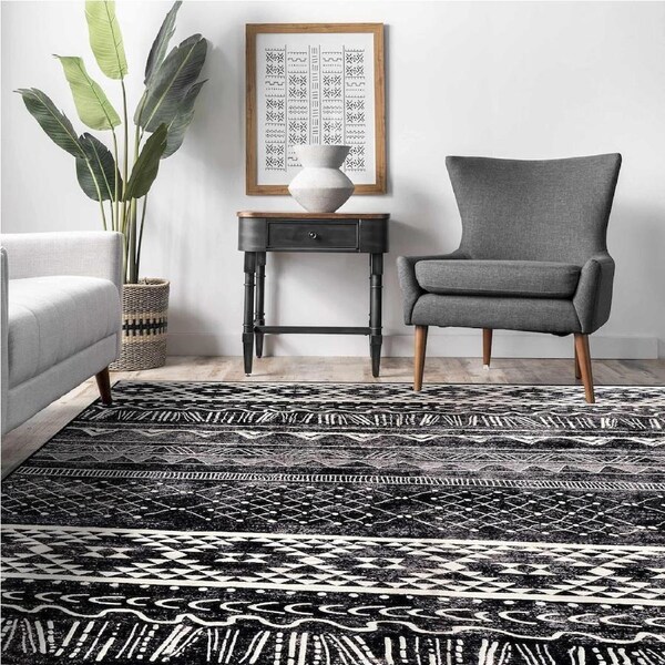 Luxury Imitation Cashmere Area Rug 200x250cm Black White