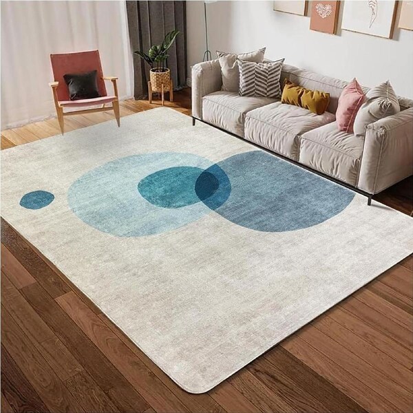 Modern Geometric Short Pile Area Rug 200x250cm Light Blue Beige