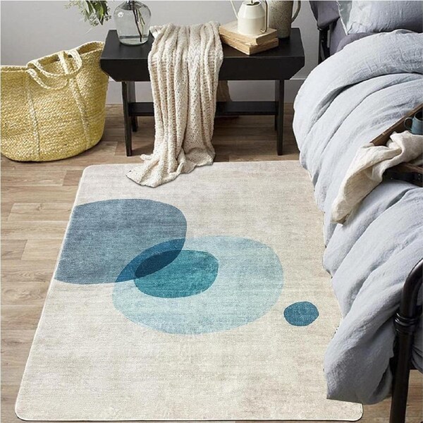 Modern Geometric Short Pile Area Rug 80x120cm Light Blue Beige