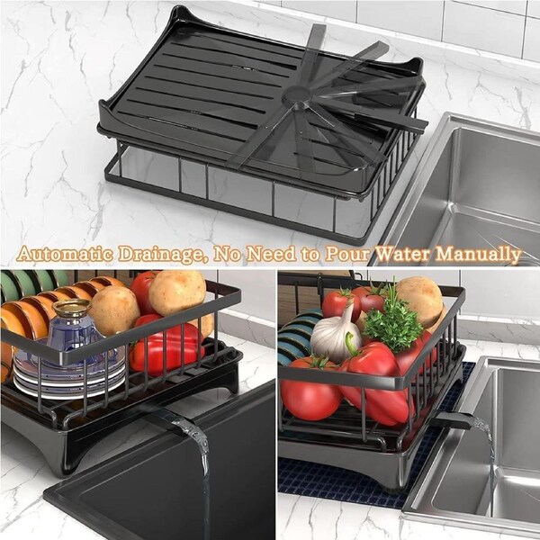 Space-Saving Dish Drying Rack with Cutlery Holder Stainless Steel