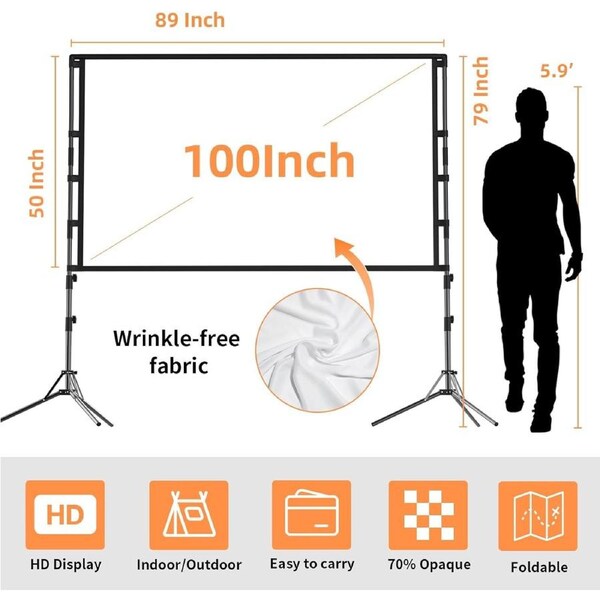100 Inch Portable Projection Screen with Stand 16:9 HD 4K