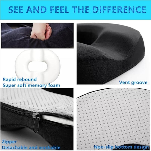 Memory Foam Donut Pillow for Tailbone, Hemorrhoids & Sciatica Relief
