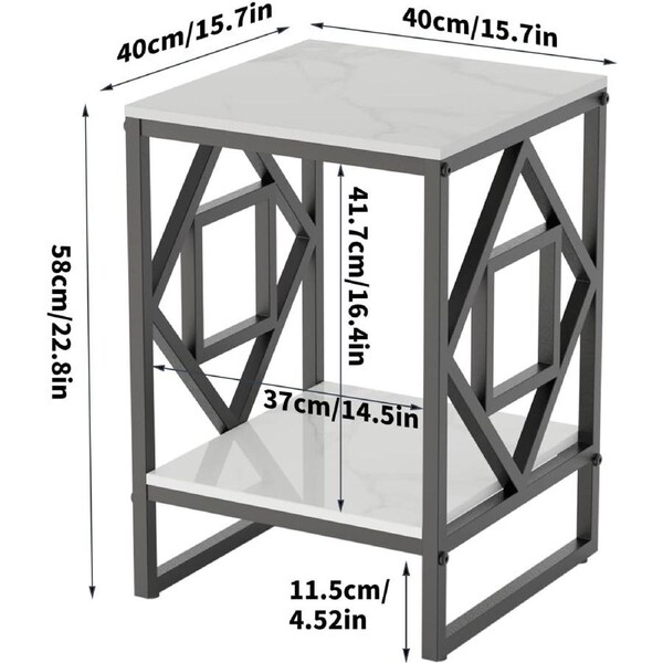 Black Marble Top Side Table: 2 Tier Square End Tables 40x58cm