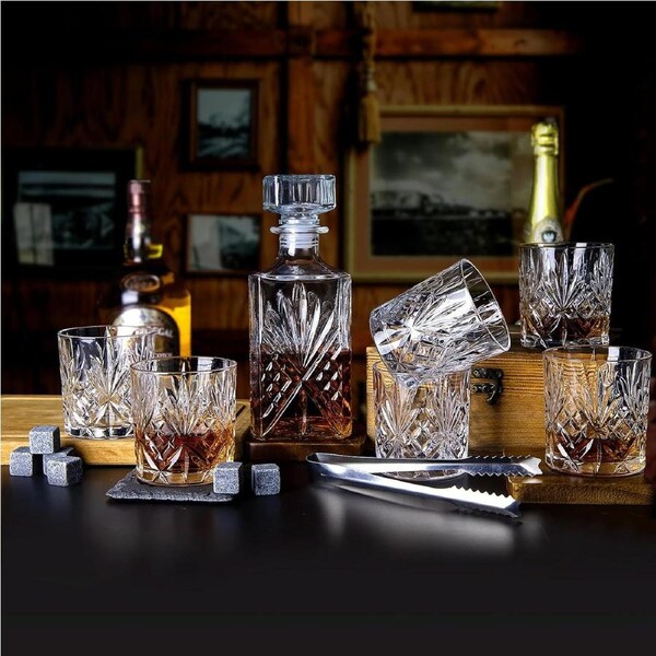 Whiskey Decanter Set for Men with 6 Glasses Crystal Gift