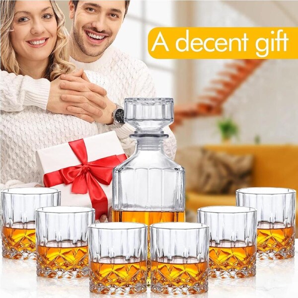 Whiskey Decanter Set with Glasses and Cooling Stones for Men