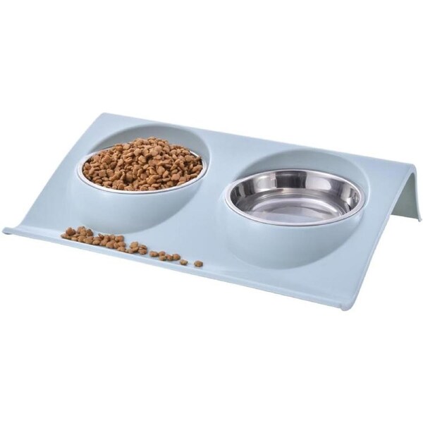 Stainless Steel Double Pet Bowl for Cats and Dogs Blue