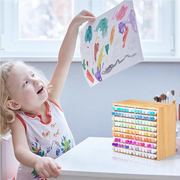 Bamboo Marker Organizer for Pens, Pencils & Art Brushes