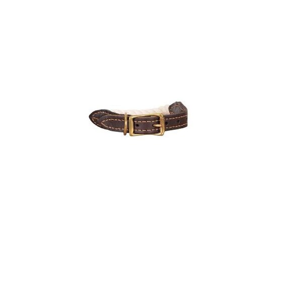 Leather Brass Rope Dog Collar (Natural) - Small
