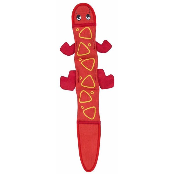 Fire Biterz Durable Tough Dog Toy Made With Firehose Material, Tough Plush Toy for Large Dogs by Outward Hound, Large, Red Lizard