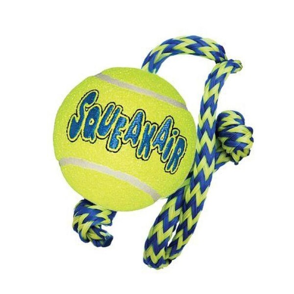 Squeakair Tennis Ball with Rope Dog Toy, Medium, Yellow
