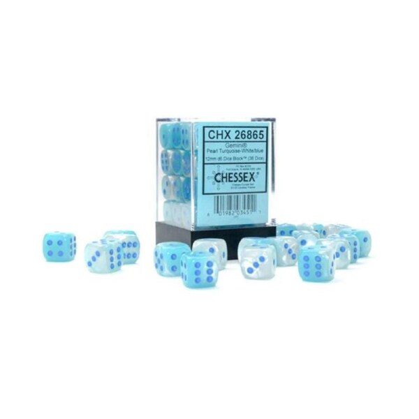 Chessex - Gemini 12mm d6 Pearl Turquoise-White/Blue Luminary Block - CHX 26865 (36)