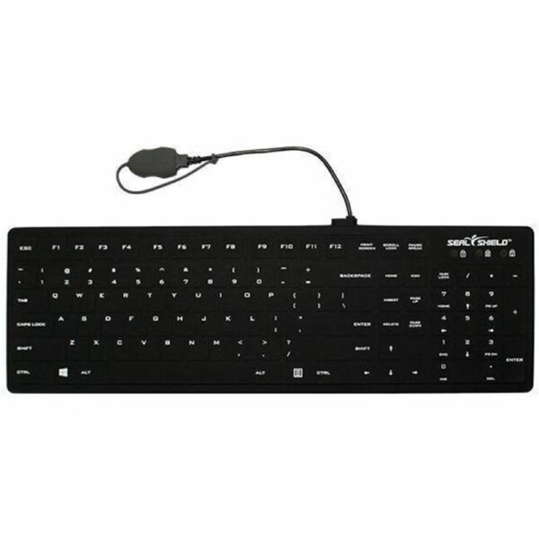 Seal Silk Pro# Keyboard - Black - Washable - IP68-certified - industrial-grade cleaners disinfectants - Quick Connect w/6ft Extension Cable # a cover