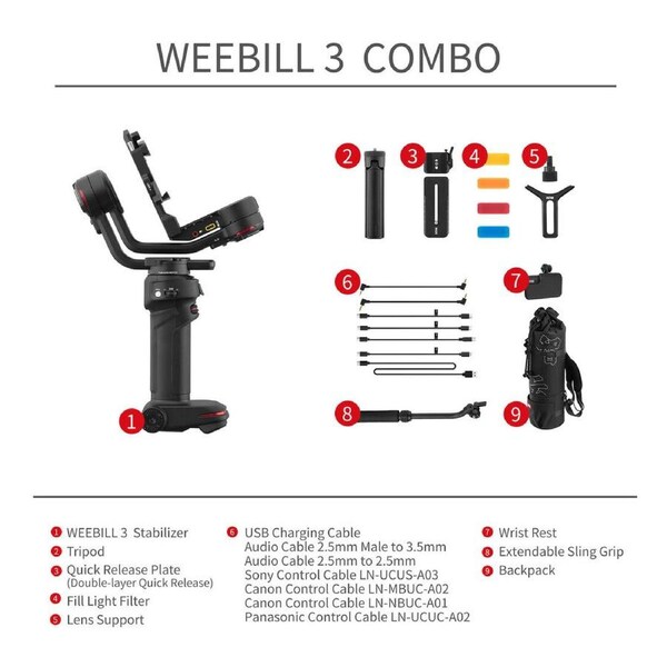 Zhiyun WEEBILL-3 Combo Gimbal w Extendable Grip Set and Backpack Black