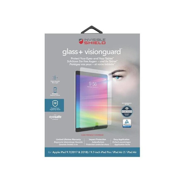 Zagg InvisibleShield Glass+ Visionguard Screen Protector for iPad Air/ Air 2/ iPad Pro 9.7 2017/18 Clear