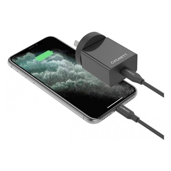 Cygnett PowerPlus 18W Wall Charger + Lightning to USB-C Cable - Black Black