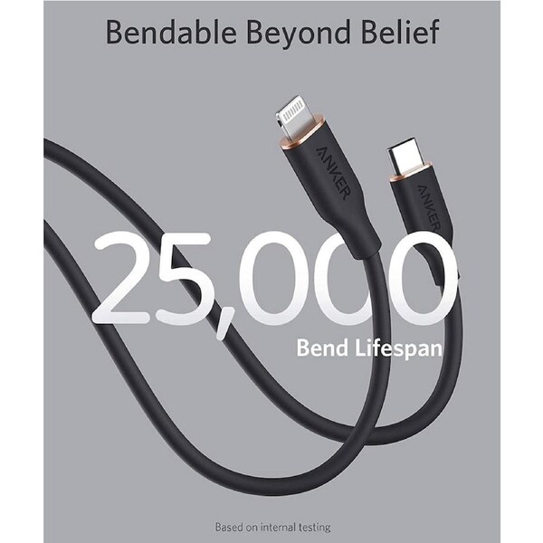 Anker 641 USB-C to Lightning Cable (Powerline III Flow, 6ft Silicone) - Black Black