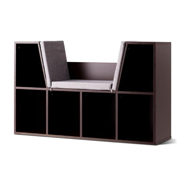 Giantex Wooden Kids Bookcase 6-Cube Cushioned Reading Nook Toy Organizer Storage Bookshelf Brown