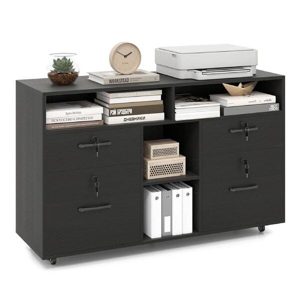 Giantex Mobile File Cabinet Filing Storage Organizer w/Adjustable Shelf Rolling Printer Stand Black