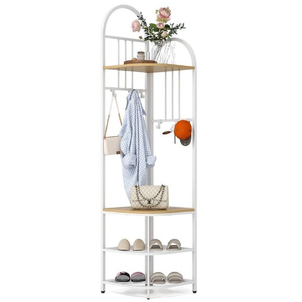 Giantex 180cm Coat Rack 4-Tier Corner Hall Tree w/Shoe Shelves Entryway Clothes Organizer Natural
