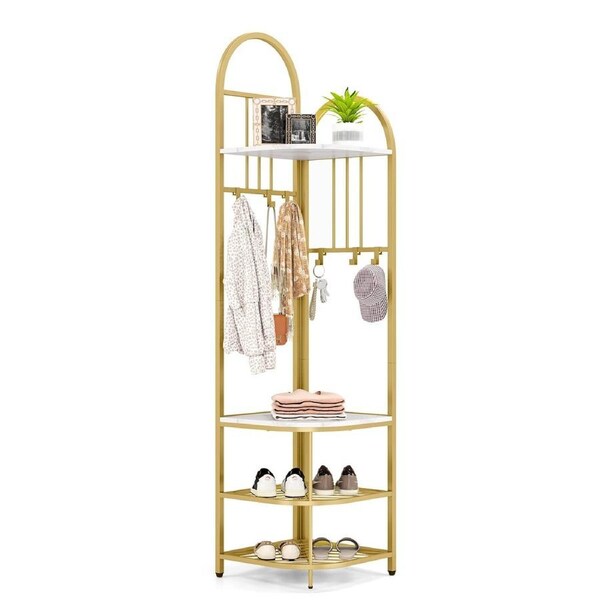 Giantex 180cm Coat Rack 4-Tier Corner Hall Tree w/Shoe Shelves Entryway Clothes Organizer White
