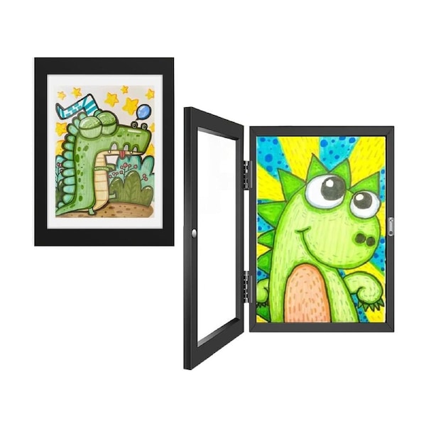 Kids Art Display Frames Set Wooden Artwork Holder 2PCS Children Drawing Storage