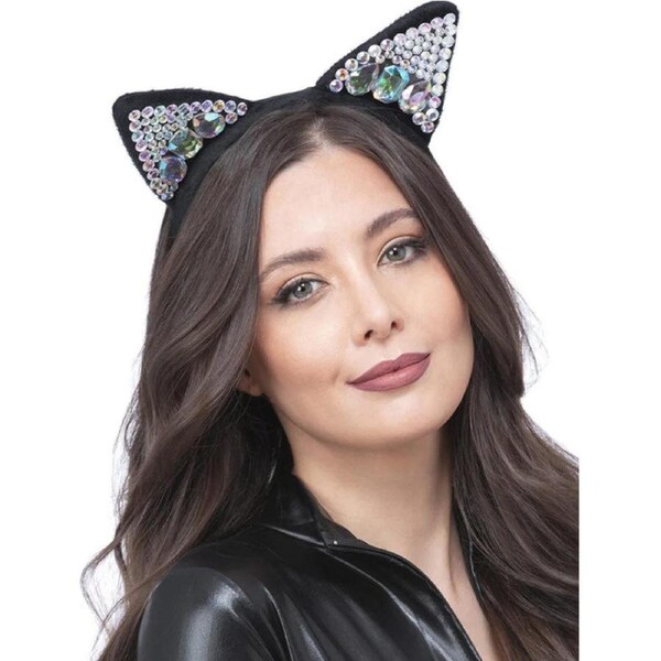 Jewelled Black Cat Ear Headband