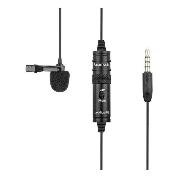 Saramonic LavMicro U2 Omnidirectional Lavalier Microphone 3.5mm Locking Type Male Jack to USB Type C Black