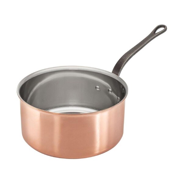 Matfer Bourgeat Copper Saucepan - 120mm, Stainless Steel Interior, Cast Iron Handle