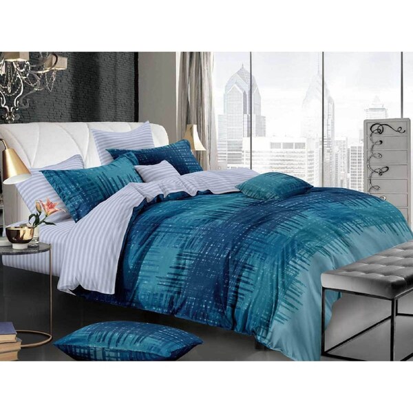 Byron Turquoise Striped Quilt Cover Set (Single / Double / Queen / King / Super King Size Options) 3pcs Super King Quilt Cover Set