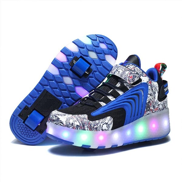 Roller Skate Sneaker Wheeled rechargeable LED Flash Light Sneakers Roller Skate Shoes For Kids With Double Wheel Blue&black US Kids 7.5