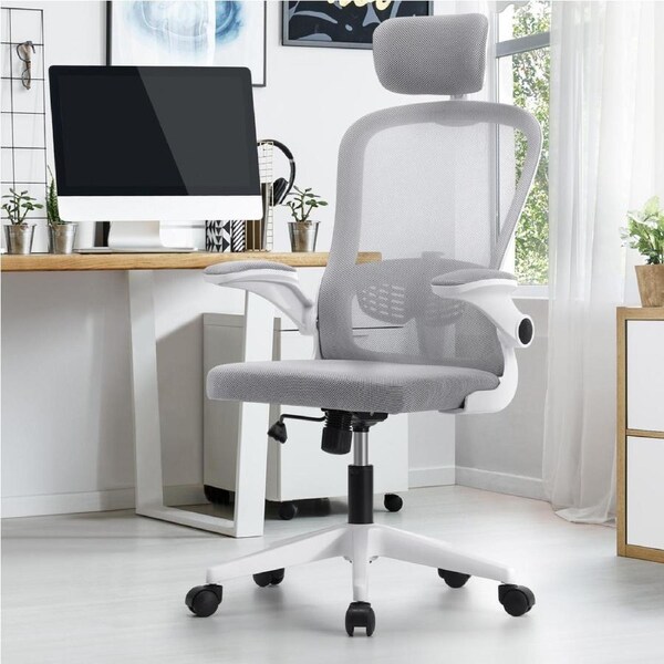 Oikiture Mesh Office Chair Executive Fabric Gaming Work Study Seat Computer B4-White