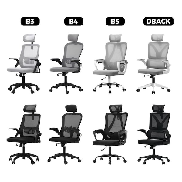 Oikiture Mesh Office Chair Executive Fabric Gaming Work Study Seat Computer B3-Black&White