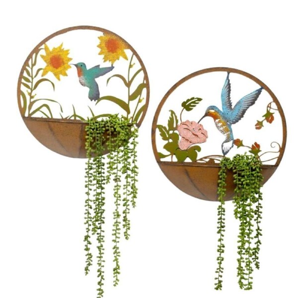 Willow & Silk Set/2 Asst Elegant Humming Bird Wall Planters 39x10x39cm