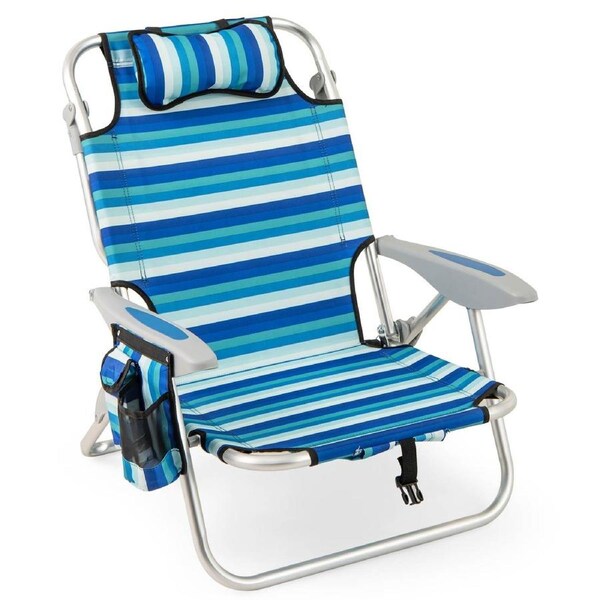 Costway Folding Beach Chair Portable Aluminum Frame 4-Position Adjustable Outdoor Lounge Recliner