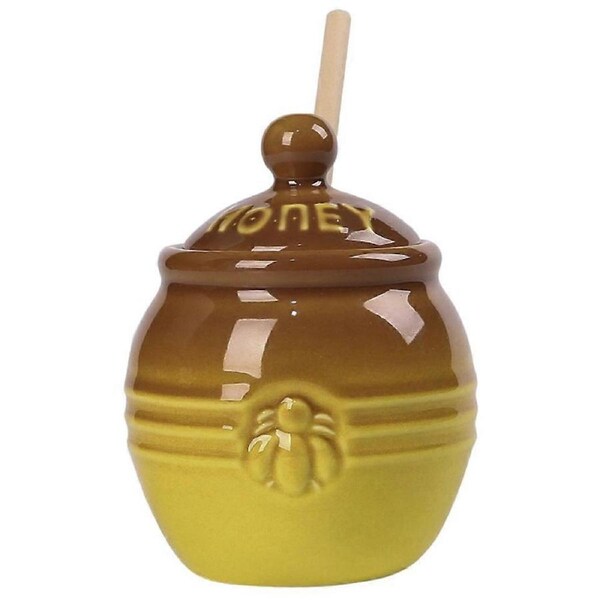 Honey Holder Jar Lidded Honey Pot with Stirring Rod Ceramic Storage Honey Canister Kitchen Jar