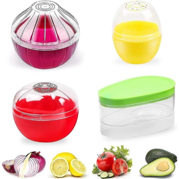 Fruit And Vegetable Storage Containers For Fridge 4 Piece Set, Onion, Lemon, Tomato And Avocado Saver/holder/keeper