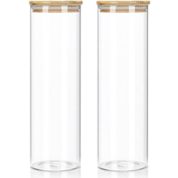 Glass Storage Jars with Bamboo Lid, 1400 ml, Borosilicate Glass, 2PCS