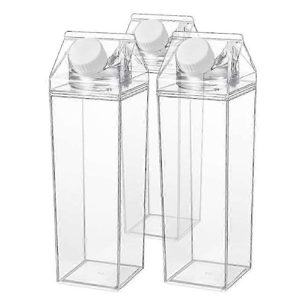 Set of 3 Transparent Milk Containers for Refrigerator, 17oz Capacity Each