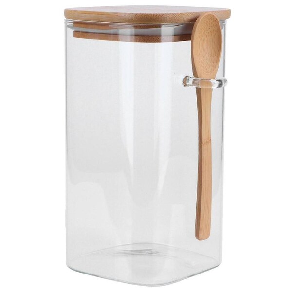 Square Storage Jar with Spoon for Seasoning, 1200ml