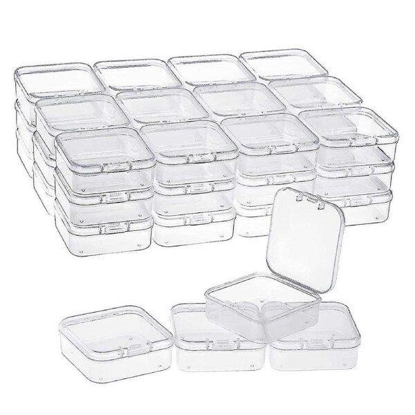 40 Pack Pack Clear Plastic Beads Storage Containers Box With Hinged Lid For Small Items, Diamond