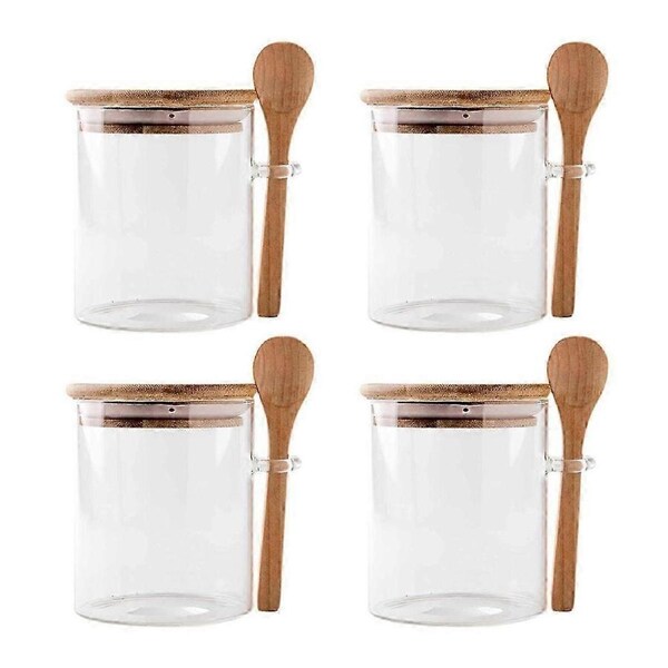 4-Piece Set of Overnight Oats Storage Jars with Lids and Spoons for Easy Portioning