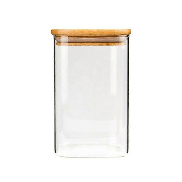 Square Glass Jar Grain Canister Sealed Food Storage Container for Loose Tea Coffee Bean (950ml)