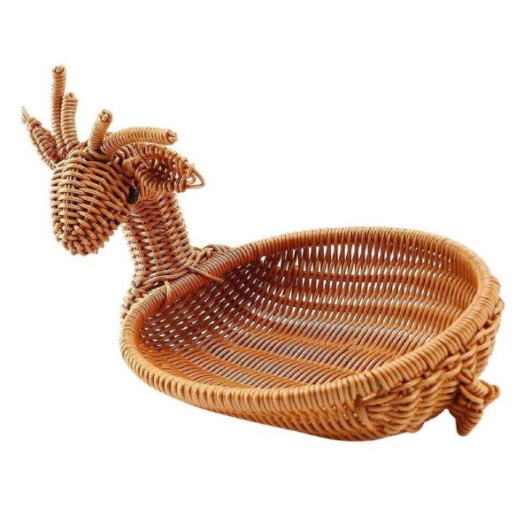 Rattan Woven Fruit Basket, Imitation Deer Bread Basket Fruit Bowls Tray Vegetable Snack Basket Nove