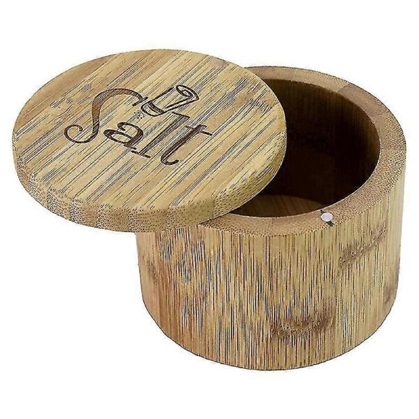 Salt Box,Bamboo Salt Bamboo Storage Box with Magnetic Swivel Lid, Salt Engraved on Lid Storage Box