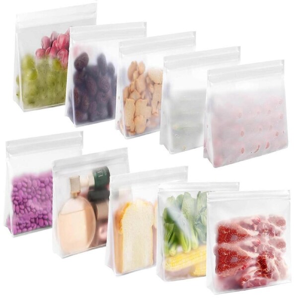 Durable Reusable Bags for Everyday Use, Expandable Bottom Leakproof & Easy Seal Food Grade Material (Bpa Free) Reusable Bags for Lunch Marinate Food