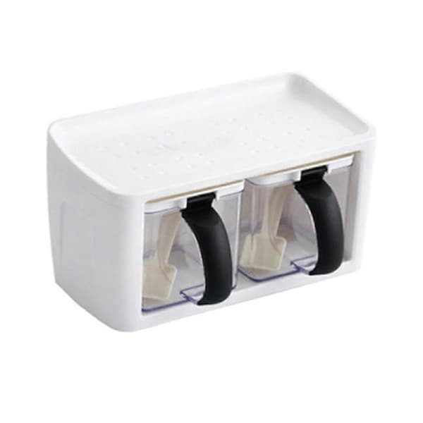 2/3 Grids Spice Rack with Handle, Cover & Spoon, Clear Kitchen Salt Pepper Sugar Canisters Combo Set, Stackable Cruet Condiment Containers Storage