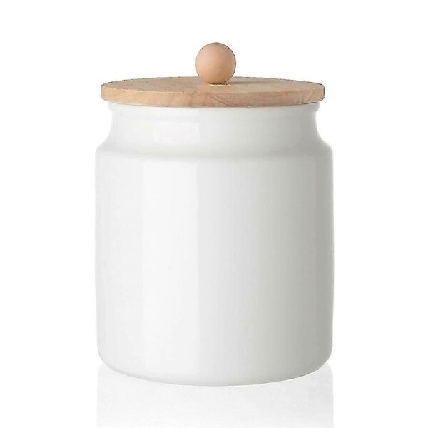 Ceramic Kitchen Canisters, 28 FLOZ Porcelain Jar with Airtight Wooden Lid for Coffee, Tea, Sugar, Salt, and More (White)